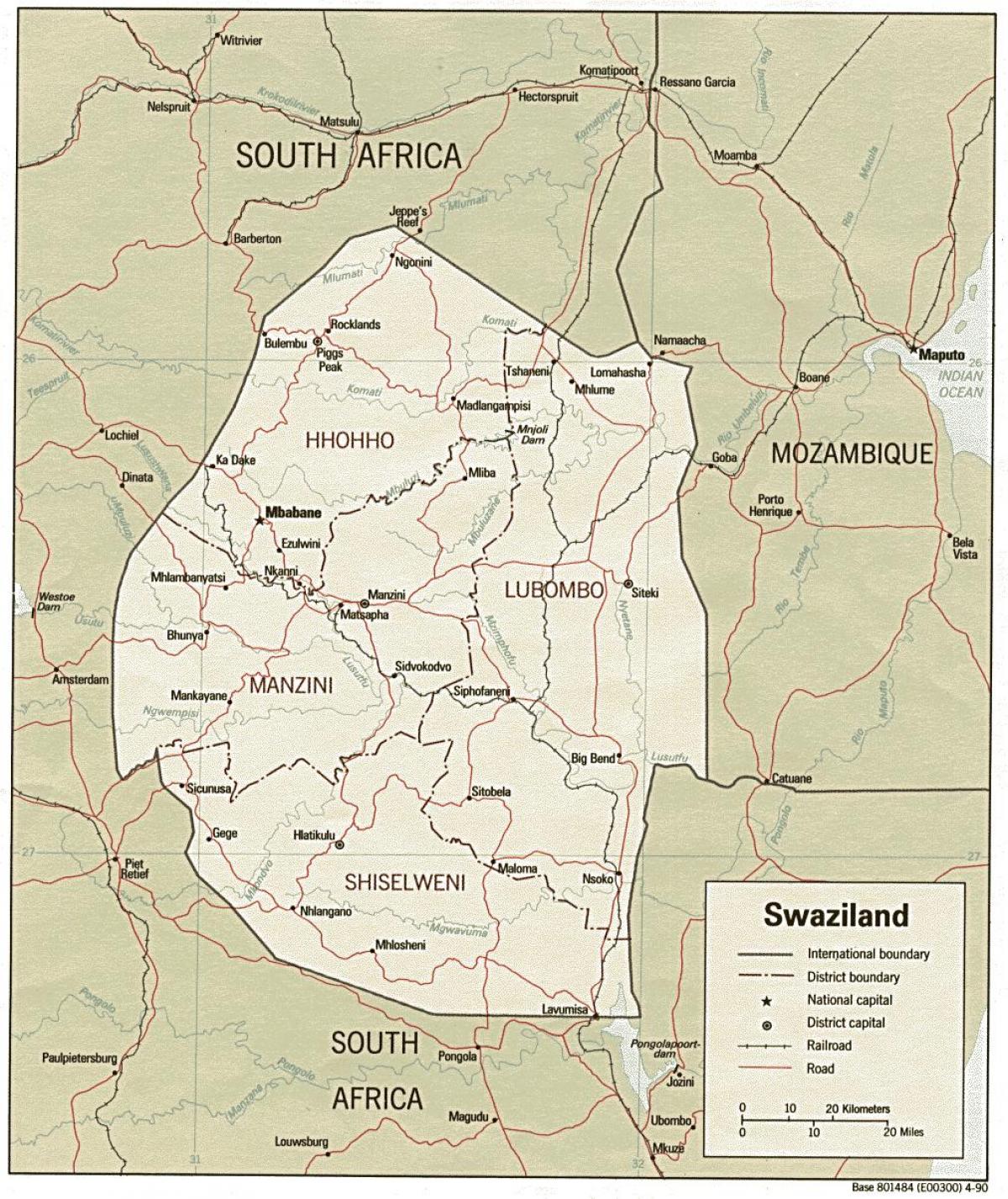 карта Свазиленда показывать пограничные посты