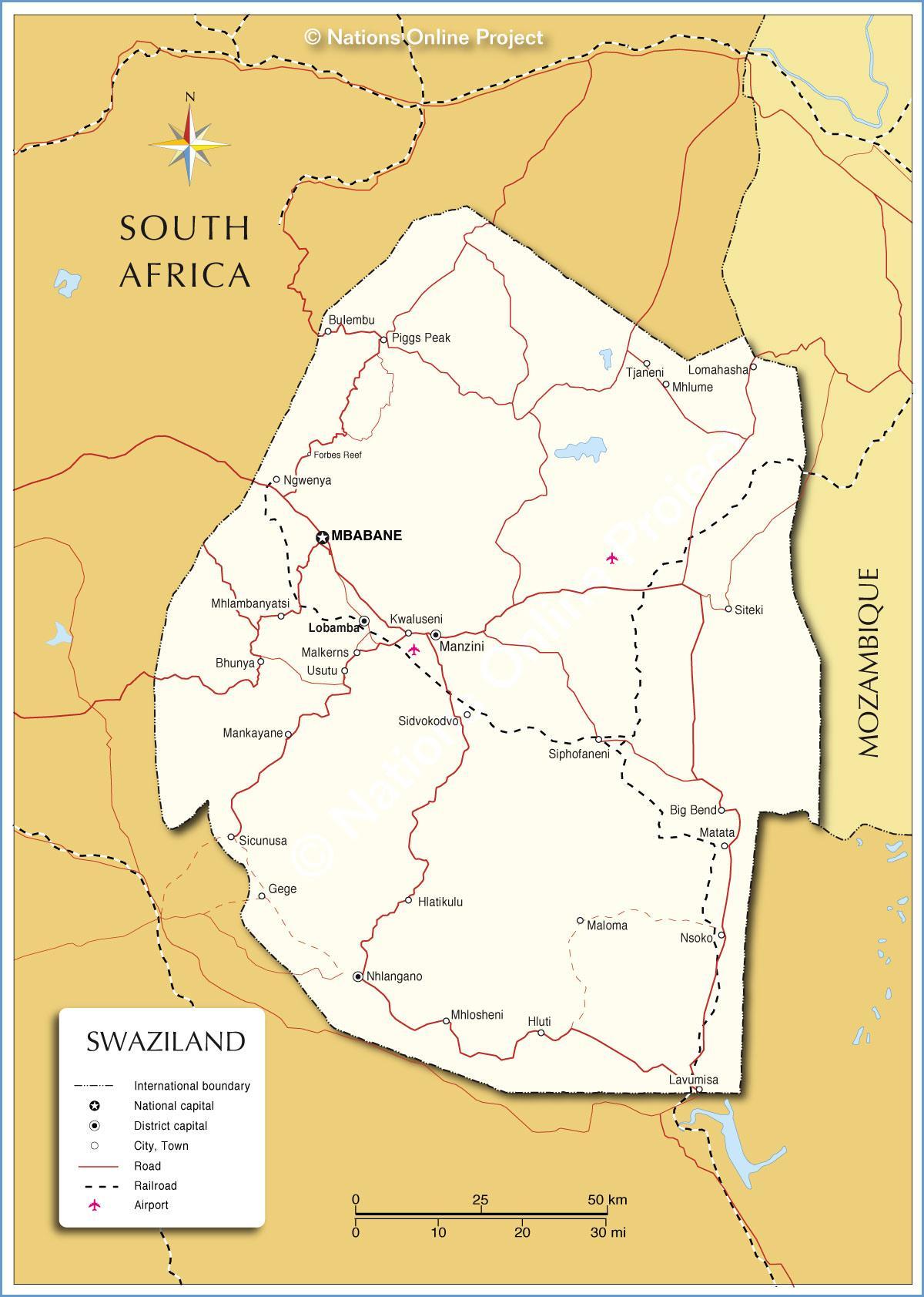 Карта Свазиленда городов